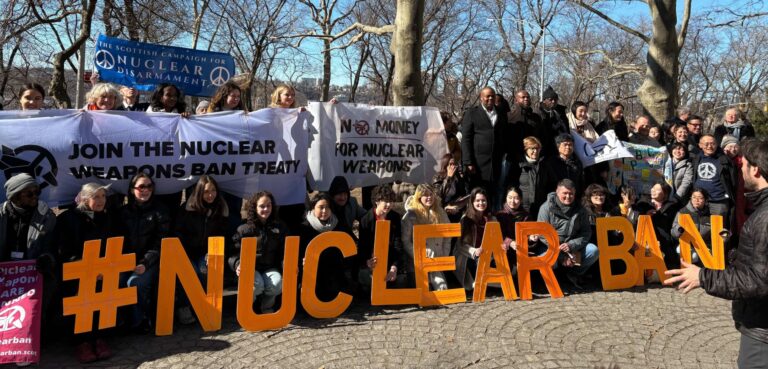 ICAN activists with letters spelling out