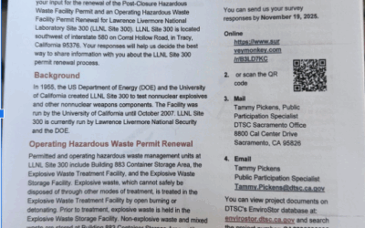 Renovación de Permisos Para Residuos Peligrosos en el Sitio 300: Necesitamos su Opinión.