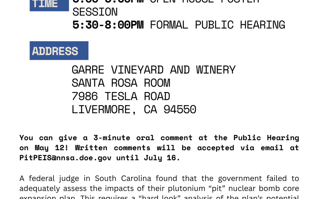 Draft PEIS Released! Livermore Public Hearing May 12